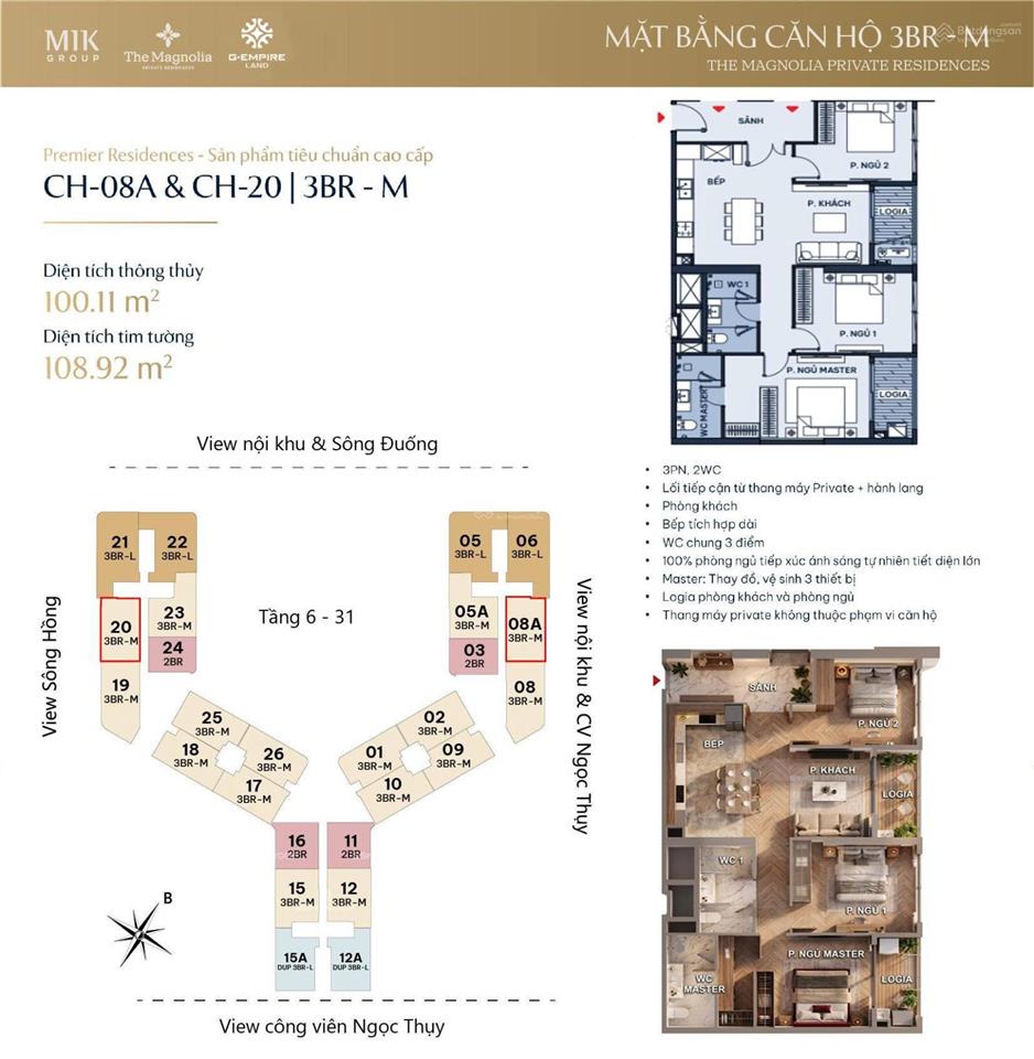 Căn 3pn the magnolia thang máy riêng, kính tràn viền  htls đến 4 năm, giá tts từ 94tr/m2 (đã vat)