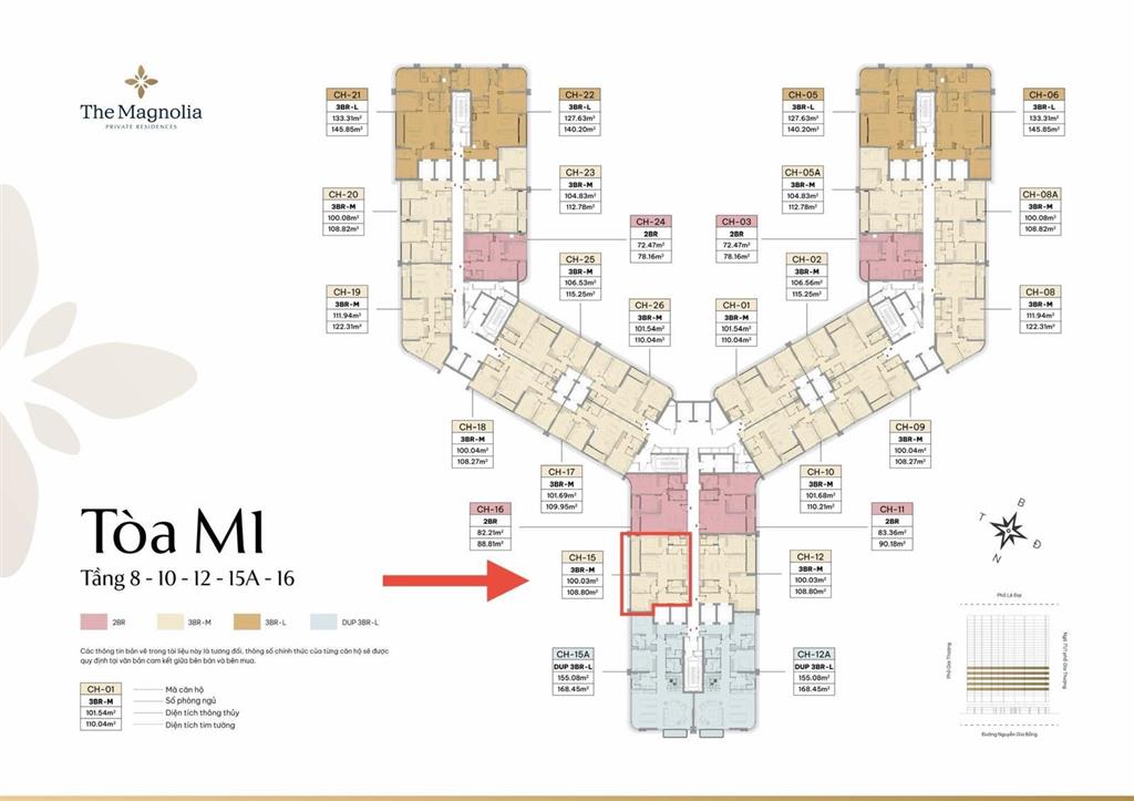 Căn 3pn the magnolia view sông hồng tầng trung thang riêng, logia dài 7m siêu rộng, giá từ 10,8 tỷ