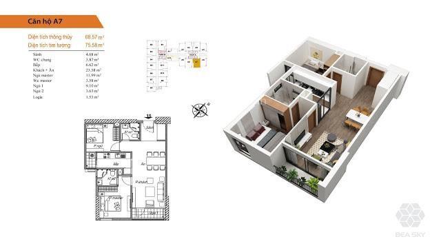 Chính chủ bán căn 69m2 ngủ ban công đông nam cực đẹp view thoáng vĩnh viễn, căn hoa hậu cần bán