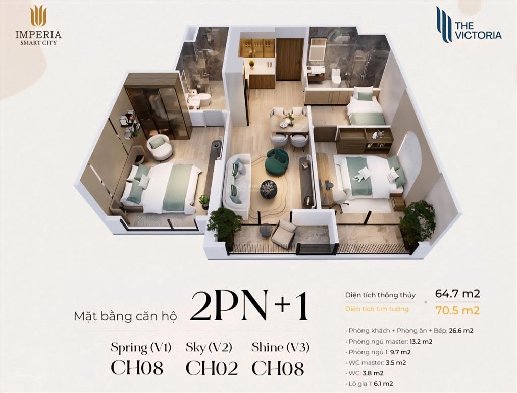 Bán 2n+ 65m2 the victoria  vinhomes smart city chỉ 5,75tỷ bao trọn thuế phí. tt tiến độ.