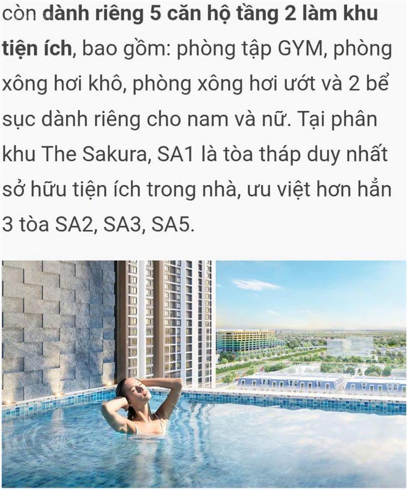 The sakura tòa sa1. 6,1 tỷ sang tên. tầng trung siêu đẹp. hướng mát căn góc thoáng đẹp