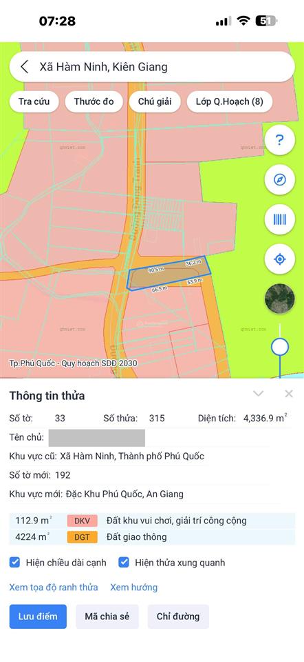 Bán đất chính chủ tại xã hàm ninh, phú quốc, giá ưu đãi 5.5 triệu/m2, có thương lượng, dt 4336 m2