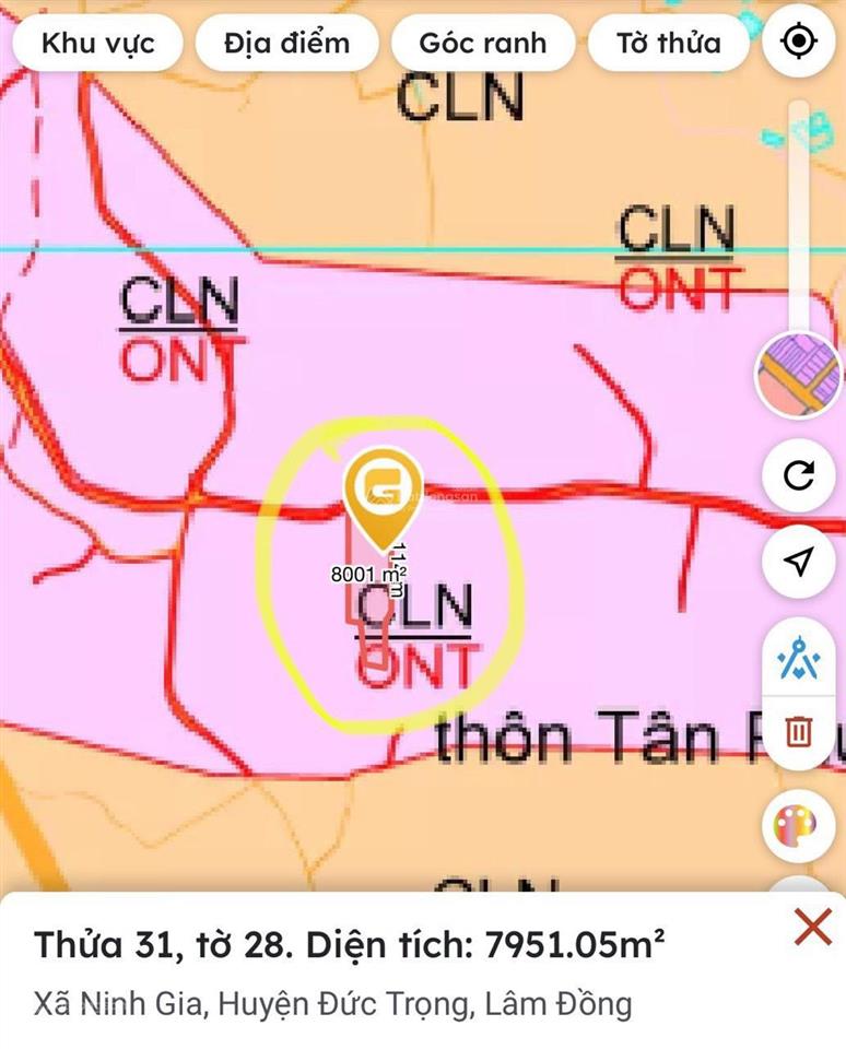 Bán lô đất đẹp ngay mặt tiền đường nhựa thuộc đường tân phú, xã đức trọng, dt 6769m2