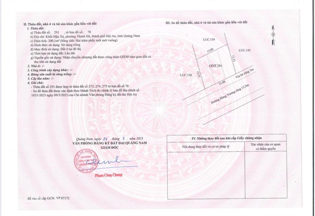 Bán đất mặt tiền hùng vương 3 mặt view lúa hiếm có hội an tây, đà nẵng