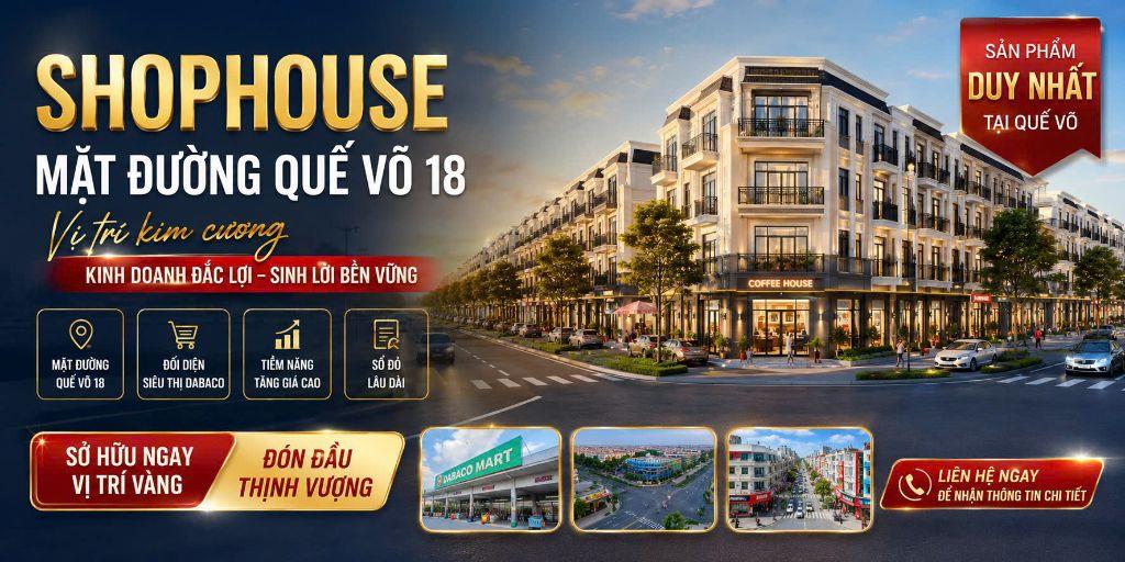 Shophouse kinh doanh luôn ql18 chân chung cư Tùng Bách giá cực tốt vị trí đẹp