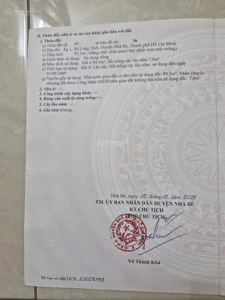 Cần bán nhanh đất ở nông thôn tại xã long thới, nhà bè
