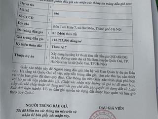 Chinh chủ bán mảnh đất mới trúng đấu giá phiên 24/4/2026 khu dg06 sài sơn, quốc oai cũ 0976 613 ***