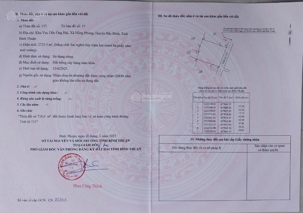 Bán gấp đất mặt tiền đường dt715 sát sân bay phan thiết
