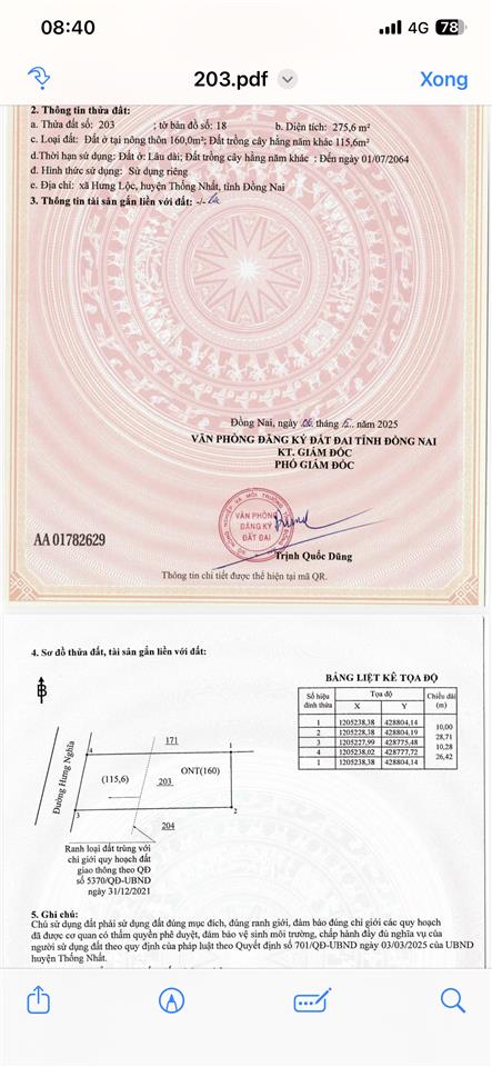 Đất mặt tiền hưng lộc dầu giây, ngang 10,3m, giá 4 tỷ, gần kdc tiện buôn bán