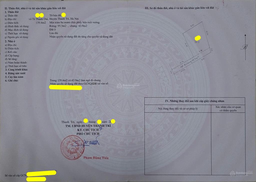 Bán nhà riêng tại ngõ 4, cầu bươu, 17,5 tỷ, 95,5m2, 3pn, 2wc