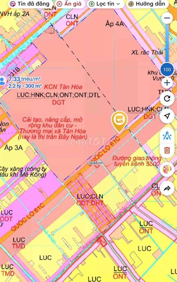 🏠BÁN 3.346M²(NGANG 40m) MT QL61C – ĐỐI DIỆN KCN TÂN HOÀ – 1.3 TỶ/CÔNG.