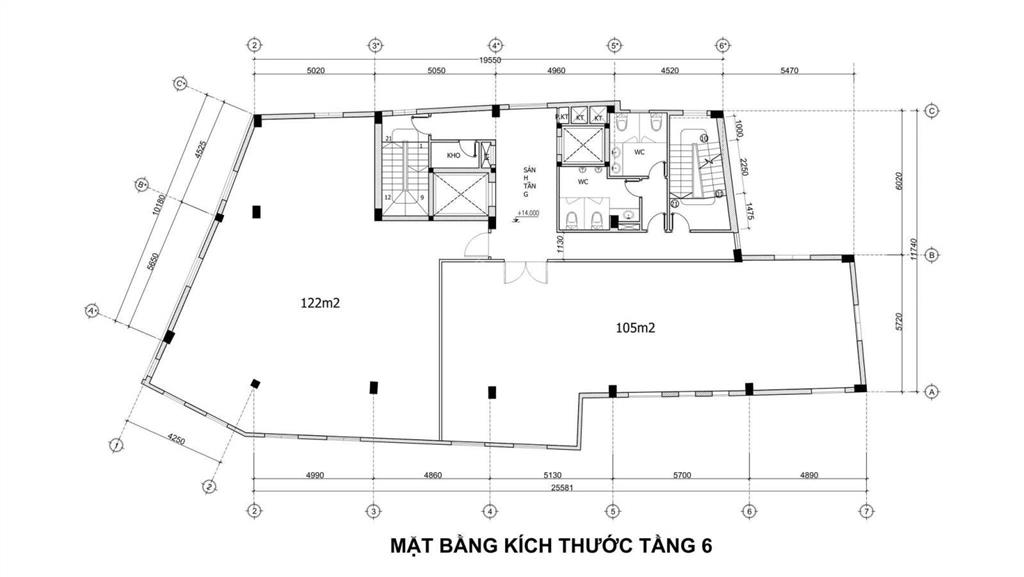 Cho thuê nguyên sàn tầng 6 dành cho văn phòng làm việc các công ty, tổ chức