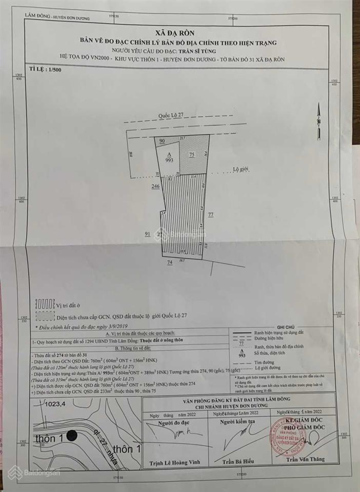 Bán 27,7m2 ngang đất mặt tiền quốc lộ 27 đơn dương lâm đồng