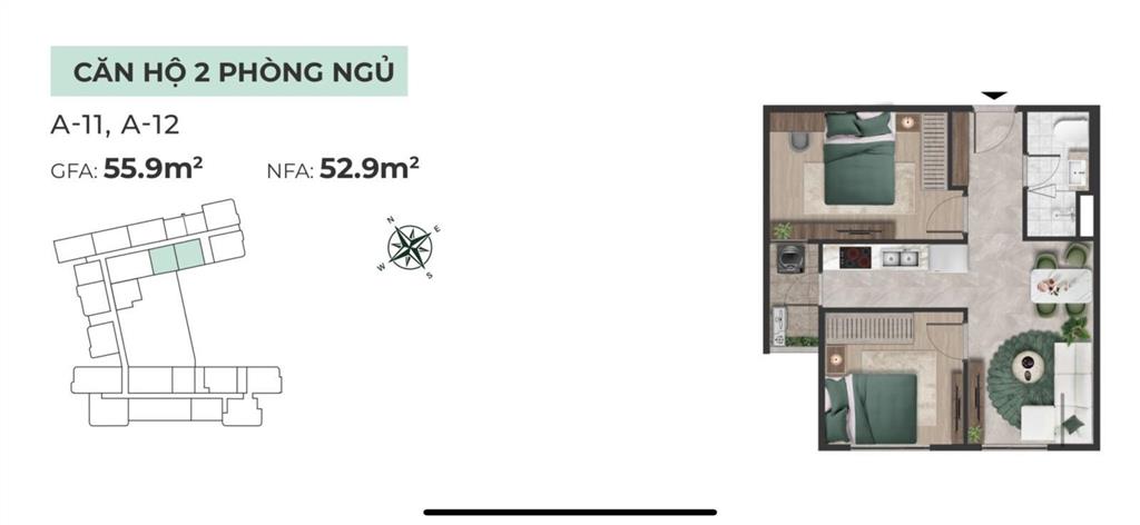 Chính chủ bán căn hộ 2pn  1 wc the emerald 68  55,9m2 giá chỉ 3,25 tỷ tầng đẹp