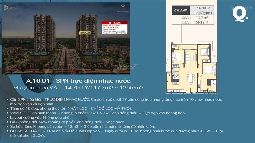 Ra hàng gấp  anh trai quyết cần ra hàng bớt. căn 3 phòng ngủ, tầng 16 view nhạc nước trực diện.