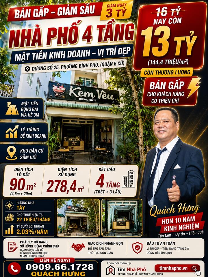 💎 NHÀ 4 TẦNG – MT ĐƯỜNG SỐ 25 BÌNH PHÚ QUẬN 6 - HĐT CAO - CHỈ 13 Tỷ - timnhapho