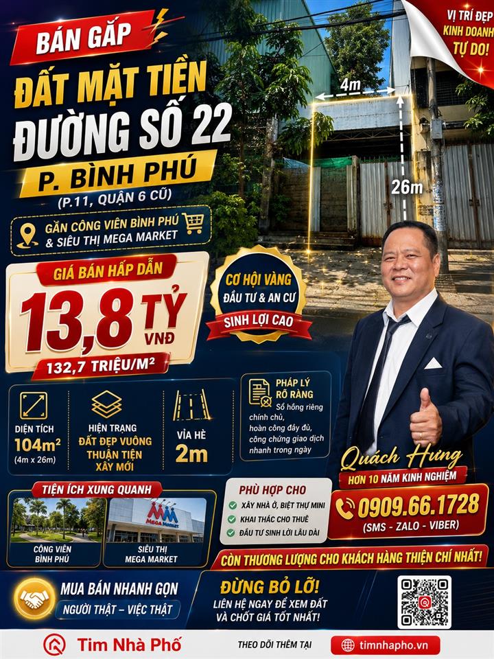 💎Nhà C4 Đất Mặt Tiền Khu Bình Phú – 104m² - Vuông Đẹp - Chỉ 13,8 tỷ - Tìm Nhà Phố