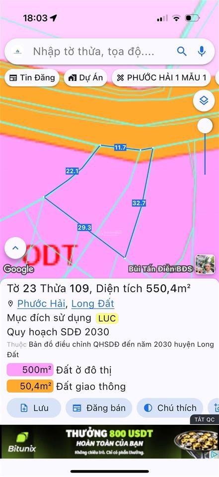 Thị trấn phước hải  ngay tỉnh lộ 44b  cách biển chỉ 5km dt 550m² ngang 15m x 32m nở hậu 29m 
