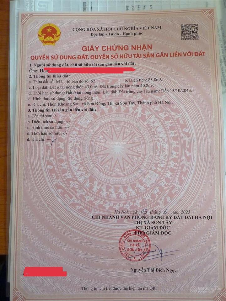 Chính chủ bán gấp lô đất 83,3m² thổ cư tại xã sơn đông, tx sơn tây, hà nội  ô tô tránh  sổ đỏ sẵn
