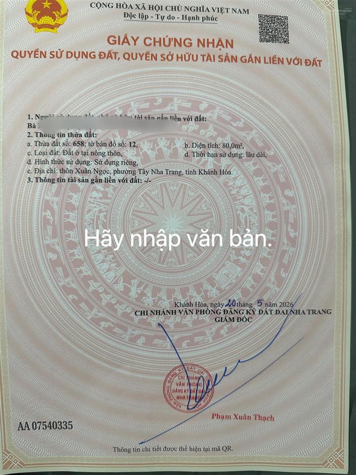 Bán lô sát hòn thơm vĩnh ngọc  phường tây nha trang 1tỷ6 giá đầu tư