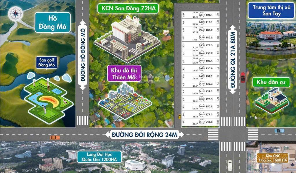 Chính chủ cần bán lô đất mặt ql21 phố sơn đông, cổ đông, 185.2m2 giá 57,2tr/m2 3 xe tải tránh