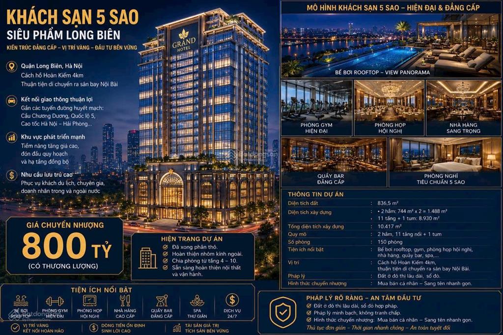 Chuyển nhượng khách sạn 5 sao đẳng cấp quận long biên, hà nộicơ hội sở hữu khách sạn 5 sao q