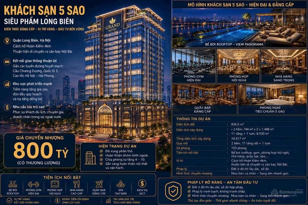 Chuyển nhượng khách sạn 5 sao đẳng cấp quận long biên, hà nộicơ hội sở hữu khách sạn 5 sao q
