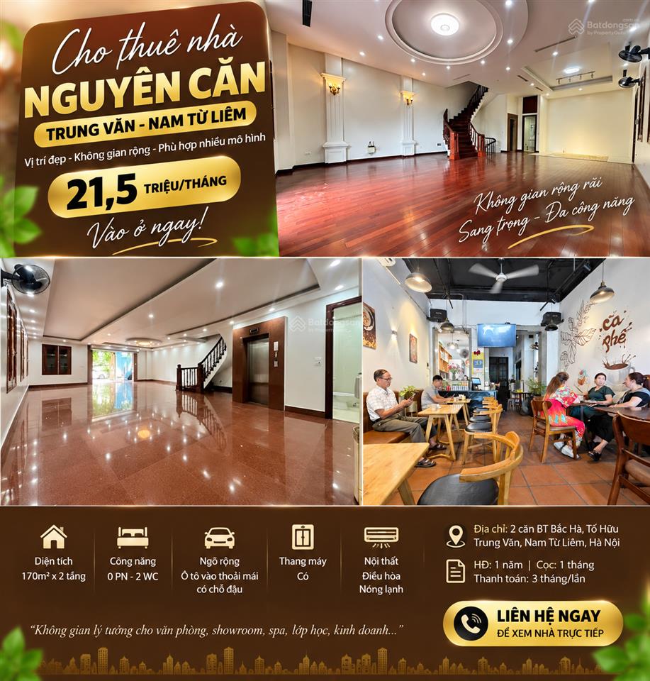 Cho thuê nhà nguyên căn trung văn, nam từ liêm bt bắc hà tố hữu 170m2 2 tầng ôtô vào thoải mái