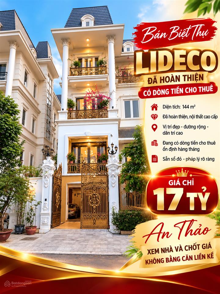 Bán biệt thự song lập lideco giá chỉ 17 tỷ sẵn dòng tiền cho thuê!