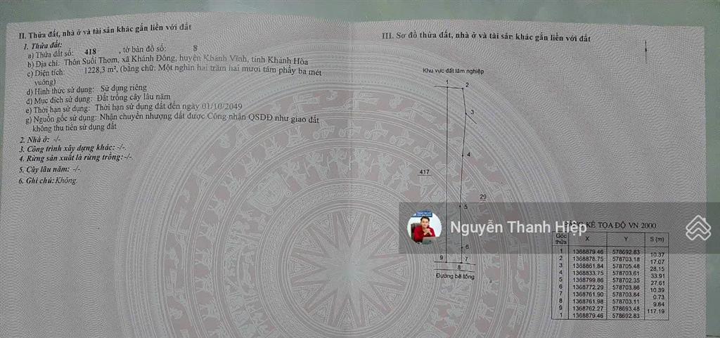 Chính chủ gửi bán lô đất vườn khánh đông, đường to 8m, hướng nam mát mẻ, giá chỉ 250 triệu(bao tất)
