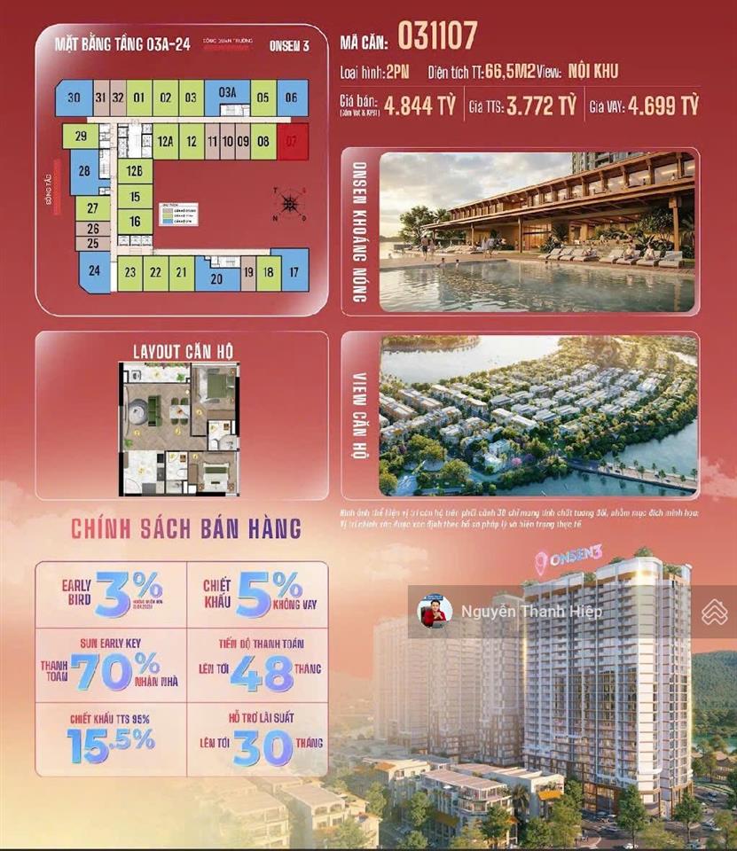 Giỏ hàng độc quyền onsen 3 trực tiếp chủ đầu tư, view pháo hoa, chiết khấu đến 27%, chỉ 2.3 tỷ/căn