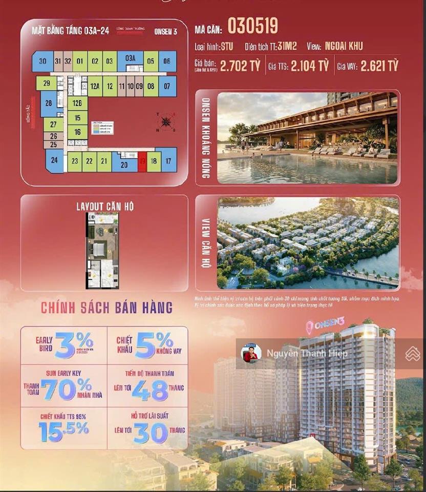 Giỏ hàng độc quyền onsen 3 trực tiếp chủ đầu tư, view pháo hoa, chiết khấu đến 27%, chỉ 2.3 tỷ/căn