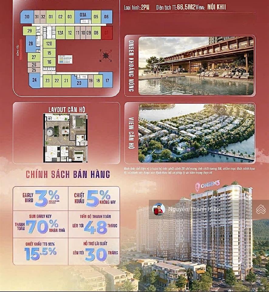 Chỉ 3,5 tỷ sở hữu căn góc 2 pn, view sông, hướng mát tại onsen 3, chiết khấu lên đến 27% từ cđt.