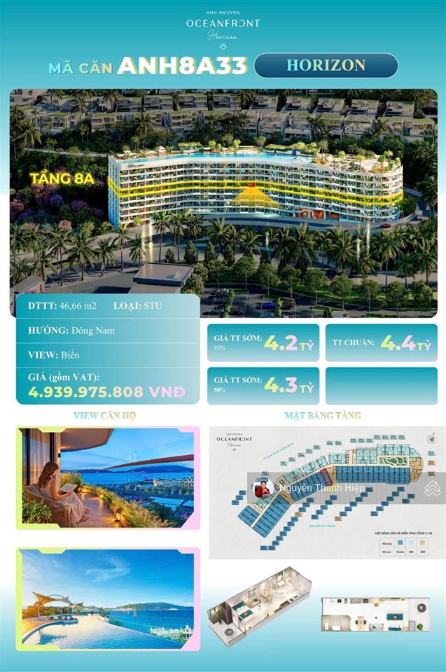 View biển trần phú, hướng đông, tầng cao, căn studio vip giá chỉ 4 tỷ 2 trực tiếp từ cđt.