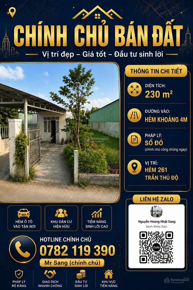 Sổ đỏ sẵn, 230m², hẻm 4m trần thủ độ, vay 70%, 2.350trđ