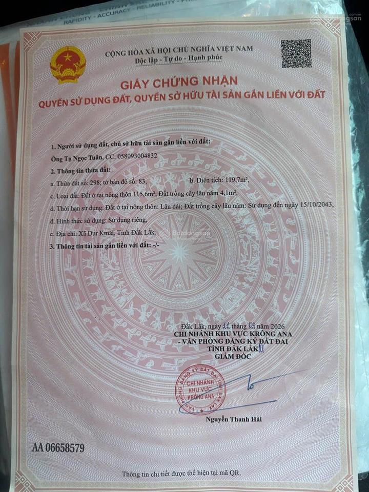 Bán đất tại xã dur kmăl, đắk lắk, giá cực chất 295 triệu, 119 m2