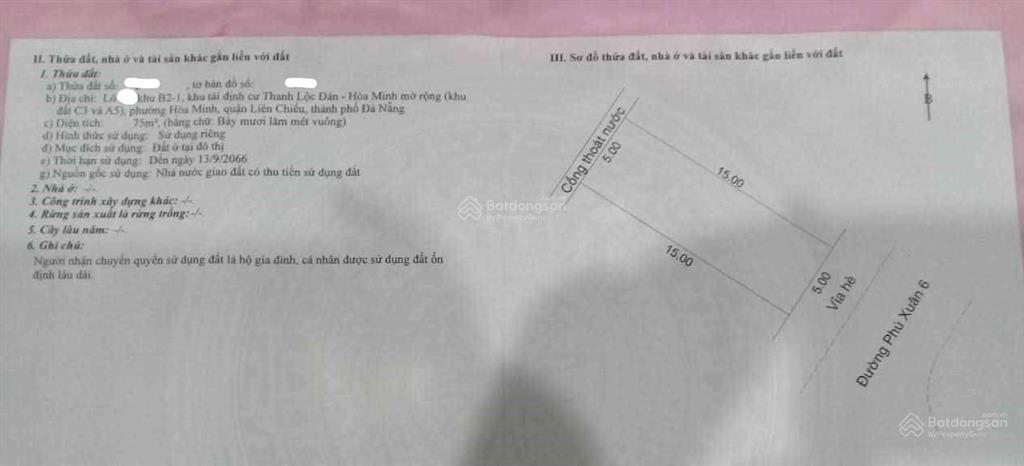 Cần bán lô đất mt đường phú xuân 6.đà nẵng.