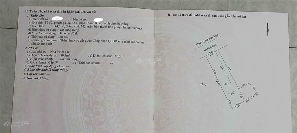 Cần bán lô đất mt đường hà huy tập, thanh khê, đà nẵng.