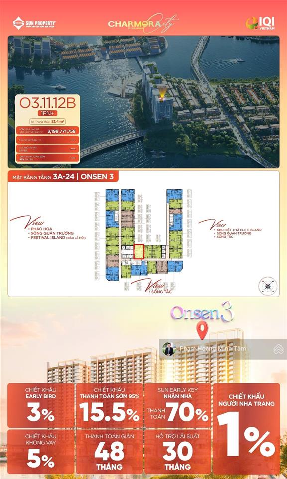 Sun nha trang  căn hộ 1pn+ 53,7m²  chính sách bom tấn cho khách hàng booking sớm