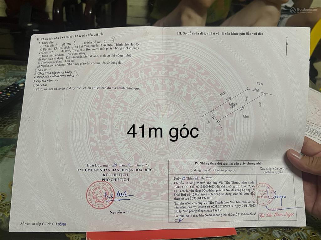 Chủ ngộp bank cần bán lô góc dv lại yên dt 41m2