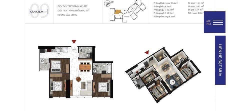 Chính chủ căn hộ 2pn + , dt 89m2 thông thủy tòa s4 sunshine city
