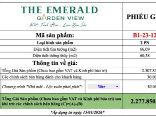 Bán căn 2pn 2wc 66m² view sân golf & trung tâm tp. hcm, giá chỉ 2,277 tỷ the emerald garden view