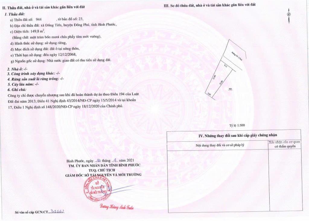 Bán đất nền golden lotus city bình phước, 32 triệu / m2, 149.8 m2, đường quốc lộ 14, đồng phú