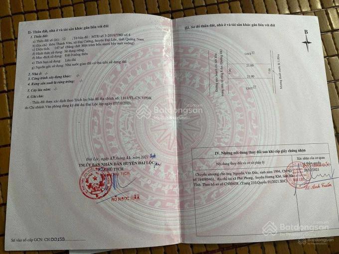 Bán 2 lô đất nền dự án đẹp tại gần uỷ ban xã, thôn thanh vân, xã đại cường, 950 triệu, 147m2