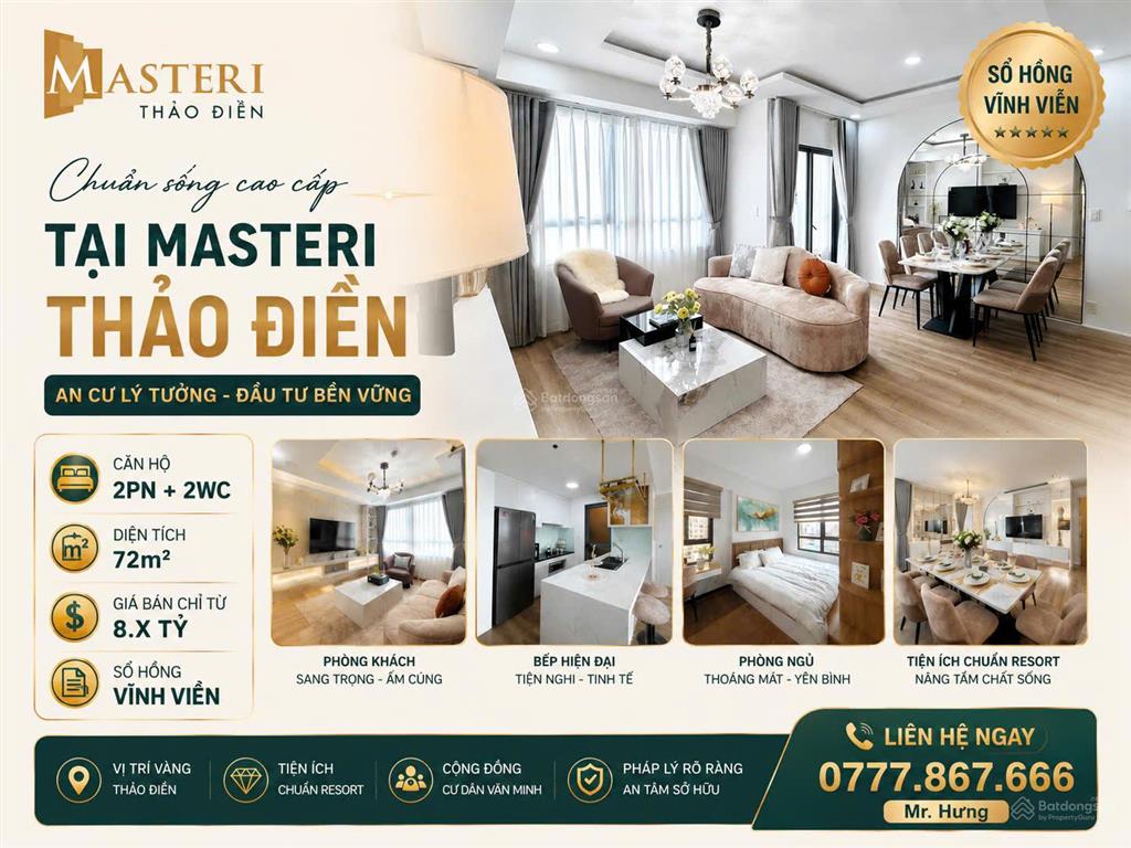 Bán căn 2pn masteri thảo điền, full nội thất giá 8.x tỷ,  mr. hưng 0902 599 ***