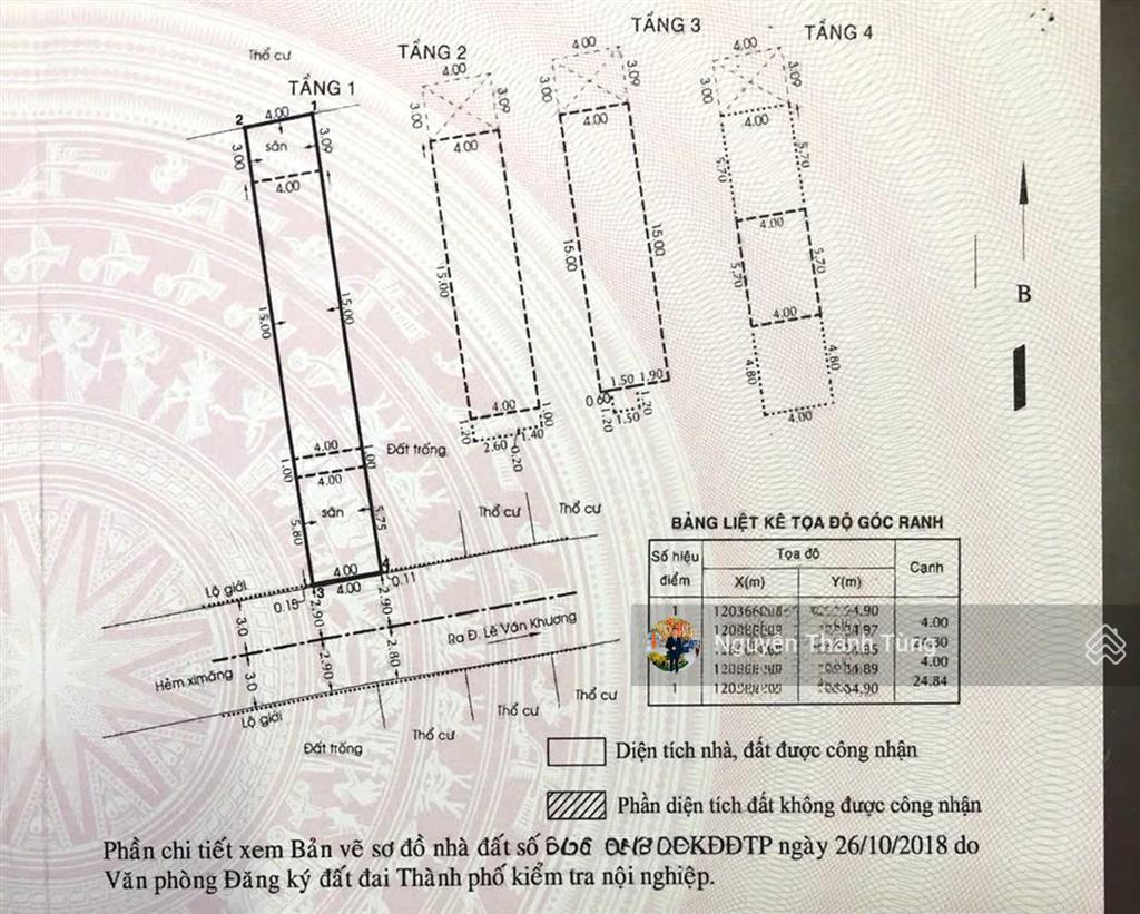 Gấp  nhà 4 tầng hẻm xe hơi 6m 1/ ngắn đường lê văn khương, quận 12, dt 100m2, gần chung cư võ đình
