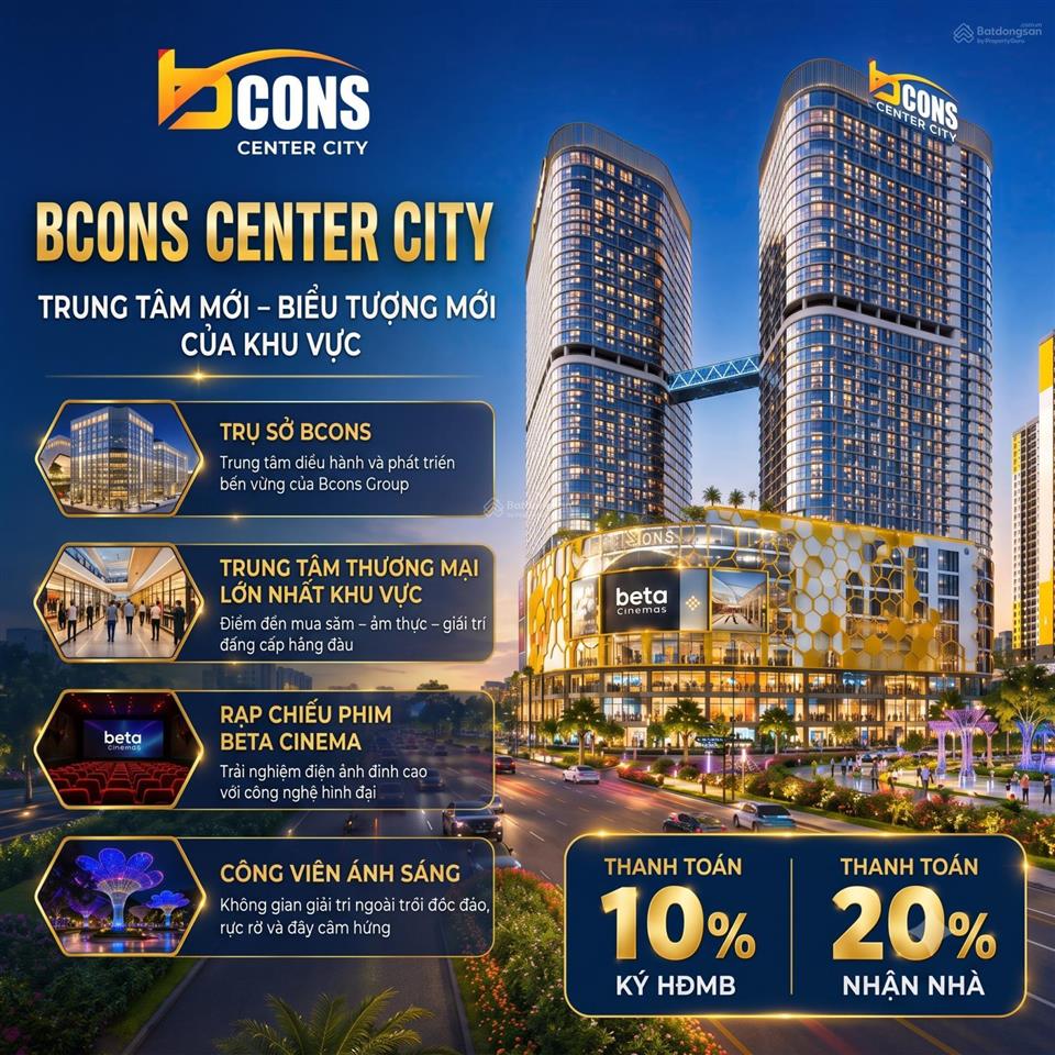 Bán căn hộ 2pn, 2wc tại bcons center city, giá thật 2,88 tỷ đã vat, 53m2