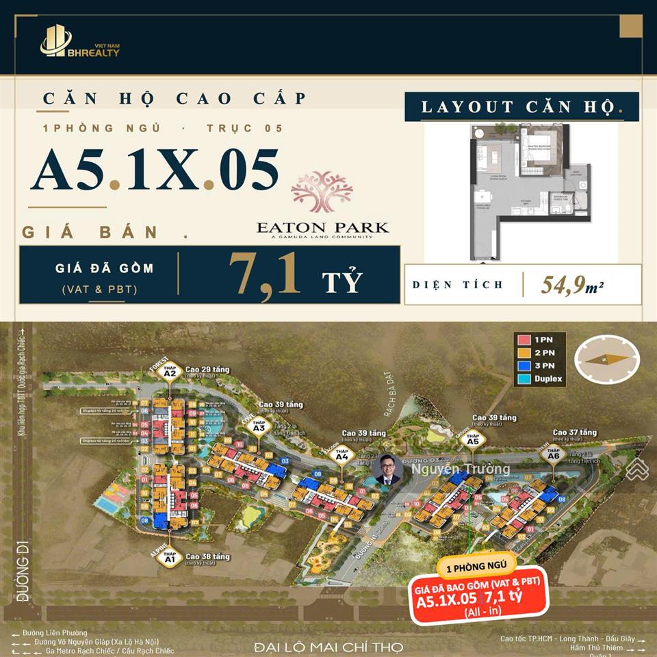 Căn hộ 1pn lầu 1x cực đẹp tại eaton park. giá chỉ 7,1 tỷ sở hữu tầm view rạch chiếc siêu phẩm