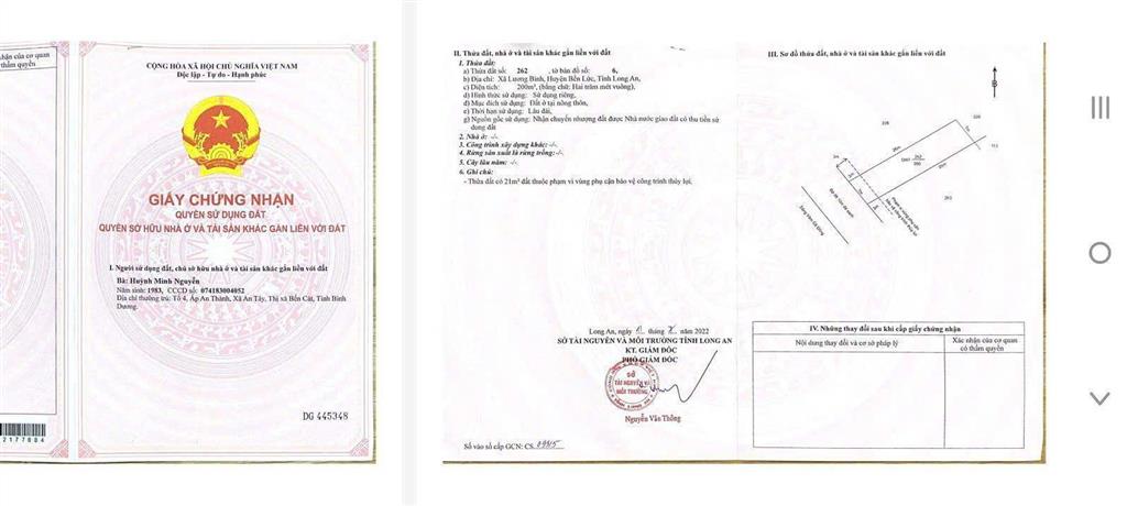 3tỷ có ngay 1565m2 đất mặt tiền sông vàm cỏ đông bến lức. có sẵn 200m2 thổ tường rào bao quanh