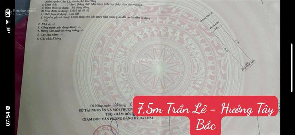 Bán đất đường 7,5m trần lê  hòa xuân  hướng tây bắc  sát chợ hòa xuân, giá tốt nhất